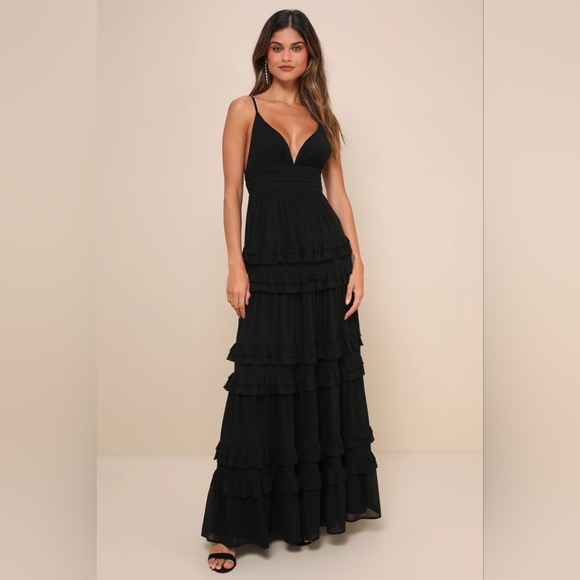 NWOT Lulus Lavish Perfection Black Ruffled Tiered Maxi Dress - Picture 1 of 6
